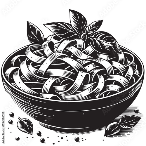 Black Fettuccine Alfredo Silhouette Vector, High Quality Illustration on White Background