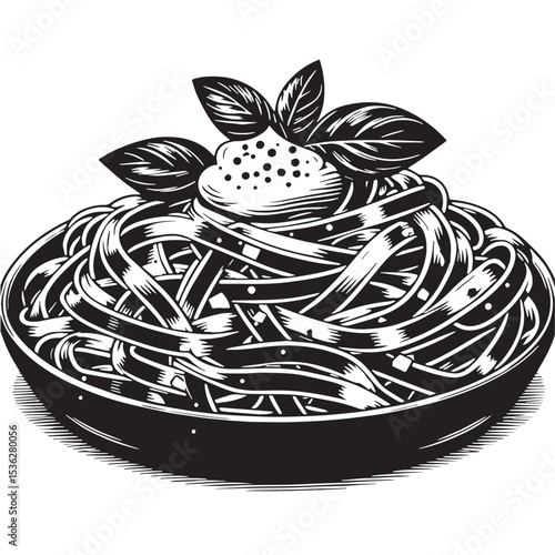 Black Fettuccine Alfredo Silhouette Vector, High Quality Illustration on White Background