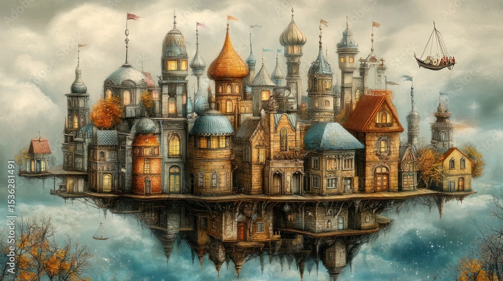 Obraz premium Fantasy floating city in clouds