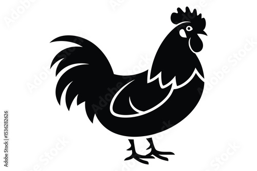 Black Chicken Silhouette Vector in Minimalist Style

