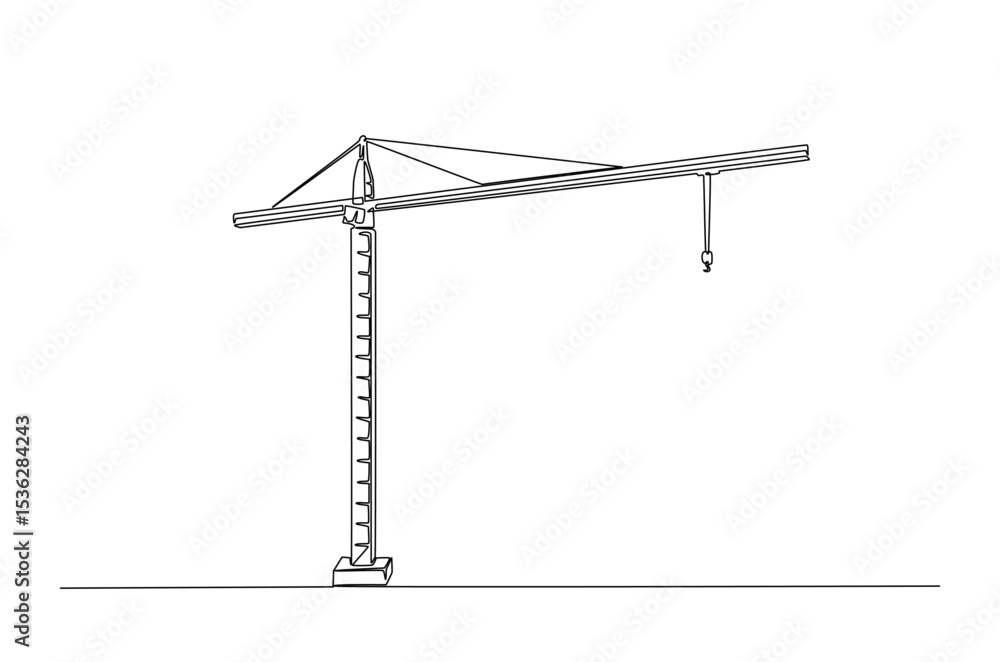 Fototapeta premium Construction crane in continuous one line drawing. Single line art illustration of crane for building construction. Editable vector.