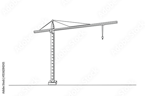 Construction crane in continuous one line drawing. Single line art illustration of crane for building construction. Editable vector.
