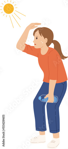 Girl Overheated in Sunlight Holding Water

