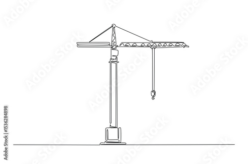 Construction crane in continuous one line drawing. Single line art illustration of crane for building construction. Editable vector.