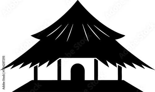 Thatched Roof Silhouette Vector Illustration 