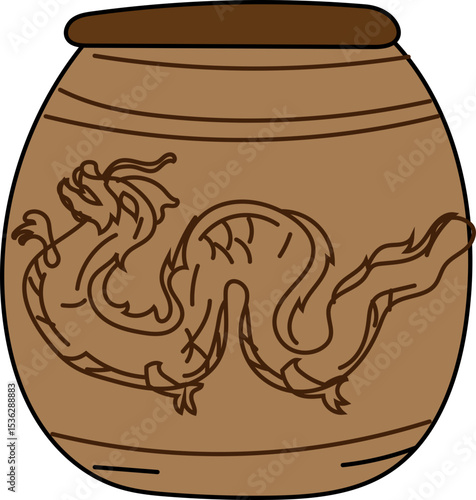 traditional dragon jar vector icon for thai culture, travel, tradition or heritage illustration collection