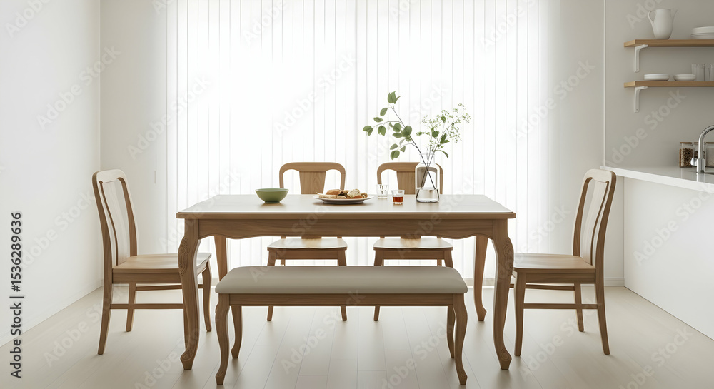 Fototapeta premium Dining Table and Chairs in a Bright Interior