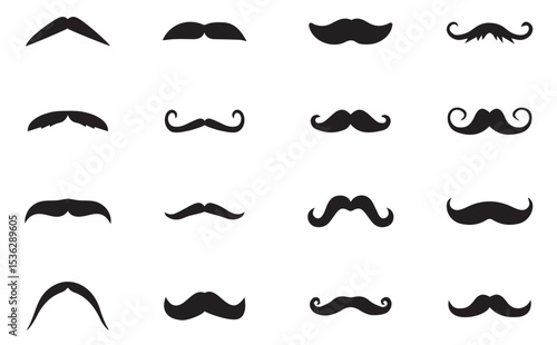 set of mustaches. Mustache icon collection. Set of black man mustache icons. Mustache collection set