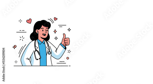 Vector Character of Female doctor giving thumbs up – Medical Hero Nurse Doctor Vaccination Illustration, 
Flat Style Medical Worker Administering Vaccine Scene