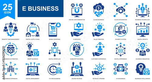 E Business and Ecommerce icon set collection. Simple glyph color vector