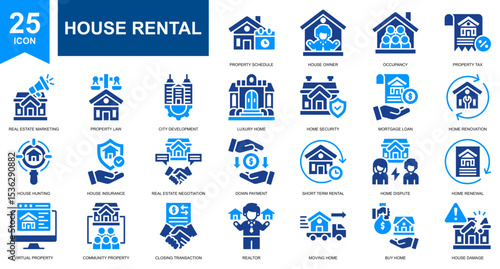 House Rental and Mortgage Loan icon set collection. Simple glyph color vector