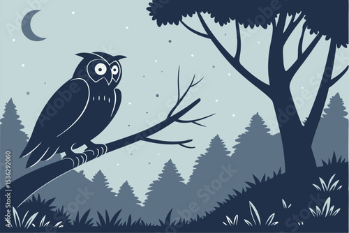 Owl perched in quiet night silhouette