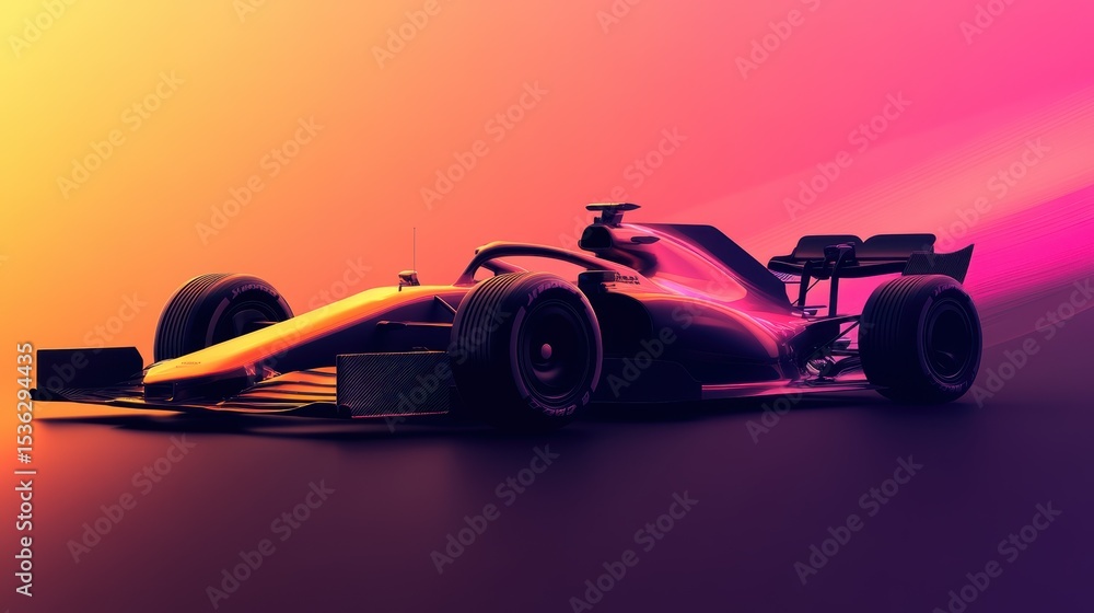 Fototapeta premium Futuristic Race Car with Dynamic Colors and Sleek Design on Vibrant Gradient Background