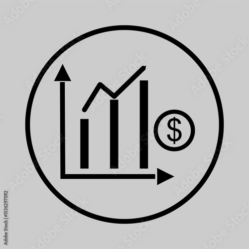 Chart icon with arrow and dollar sign for profit growth visualization.
