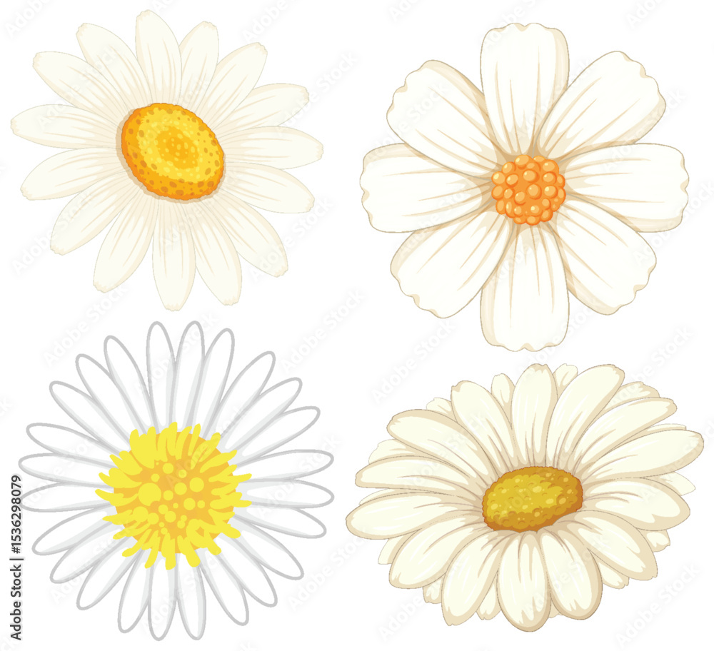 Fototapeta premium Elegant Daisy Vector Illustration Set