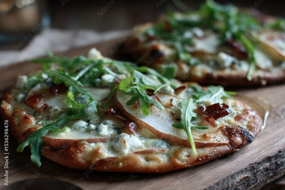 Gorgonzola and pear pizza with arugula Gorgonzola and pear pizza with arugula