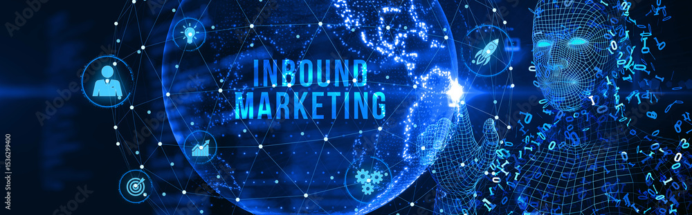 Naklejka premium Business, technology, internet and network concept. Virtual screen of the future and sees the inscription: Inbound marketing. 3d illustration