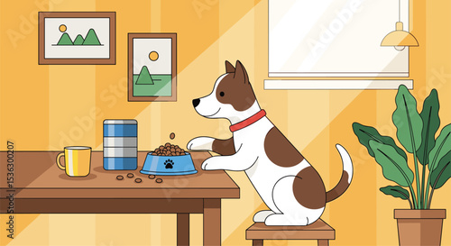 A Dog's Dinner Time Bliss: Watching a Cute Dog Eat from Its Bowl