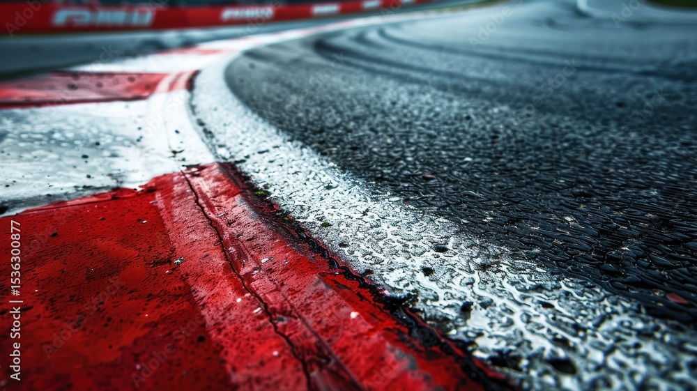 © PTM Motorsports - Captivating close-up of a wet racing track at Autodromo Nazionale Monza, showcasing the details of asphalt, curves, and racing dynamics. © PTM Motorsports - Captivating close-up of a wet racing track at Autodromo Nazionale Monza, showcasing the details of asphalt, curves, and racing dynamics.
