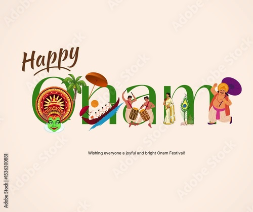 Happy Onam Animation. Great for Happy Onam Celebrations, lettering with background, for banner, social media feed wallpaper stories