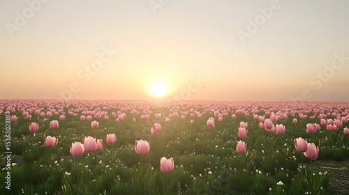 Wallpaper Mural A vast field of pink tulips at sunrise. Torontodigital.ca