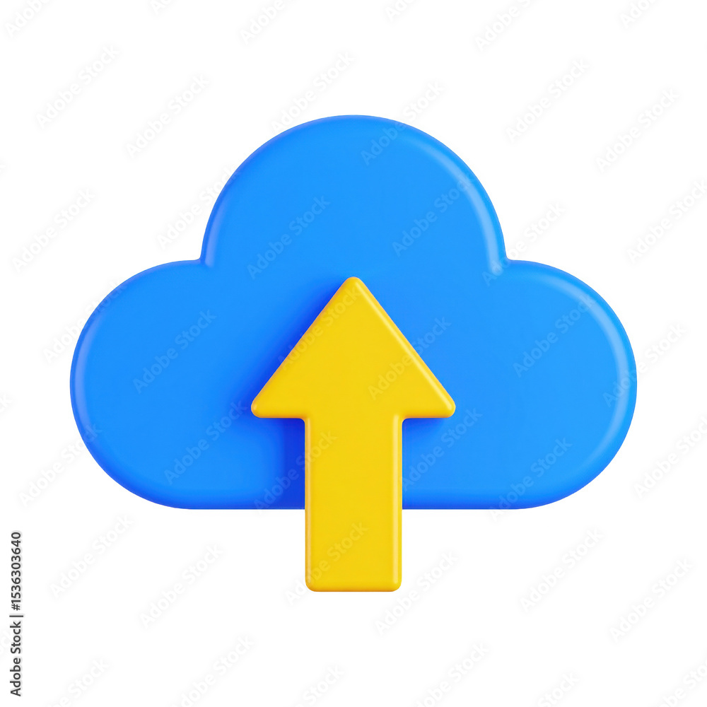 A blue cloud icon with a yellow upward arrow symbolizing cloud upload or data transfer. A blue cloud icon with a yellow upward arrow symbolizing cloud upload or data transfer.