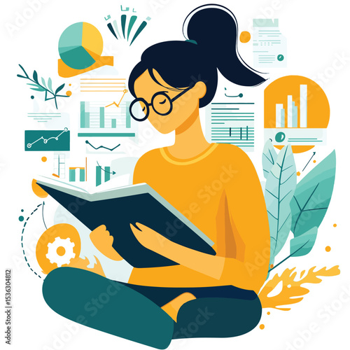 business research analysis. online education and E-learning concept. flat vector illustration, vector style simple color