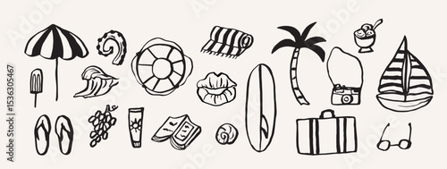 Hand drawn doodle summer vacation collection