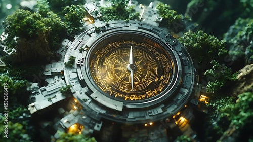 Wallpaper Mural Futuristic compass in lush forest environment Torontodigital.ca