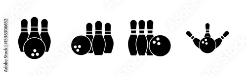 Bowling icon set. bowling ball and pin icon. bowling pins