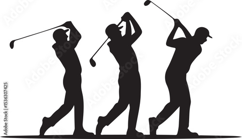 Golf swing sequence silhouette illustration