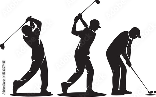 Golf player silhouettes action poses set