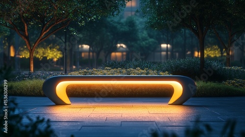 Illuminated Park Bench at Night