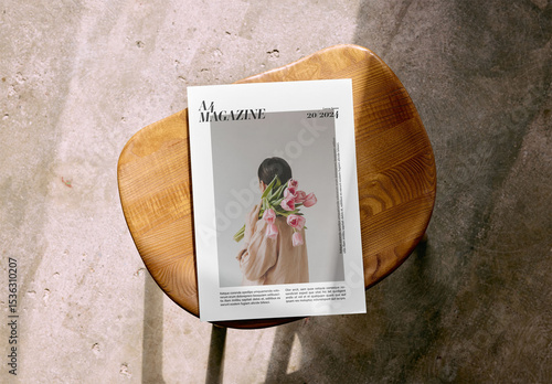 Mockup Of Customizable Closeda4 Magazine On Stool