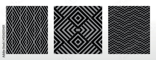 Geometric set of seamless black and gray patterns. Simple vector graphics