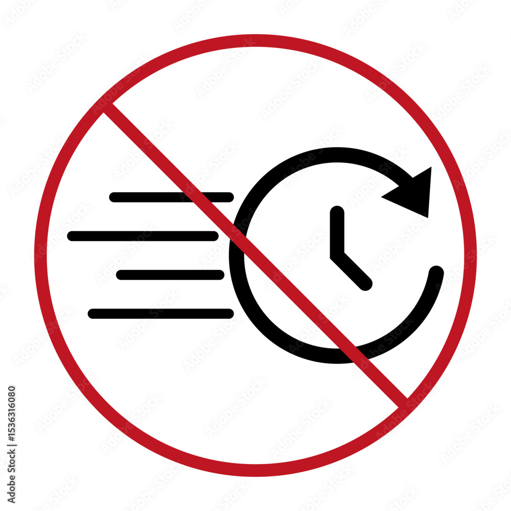 Blocked stopwatch motion. Red prohibition mark. Vector time concept. Round clock shape. Blocked stopwatch motion. Red prohibition mark. Vector time concept. Round clock shape.