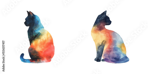 abstract silhouette of cat watercolor vector illustration