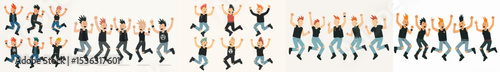 Vector Set Punk teens jumping with mohawk and ripped jeans