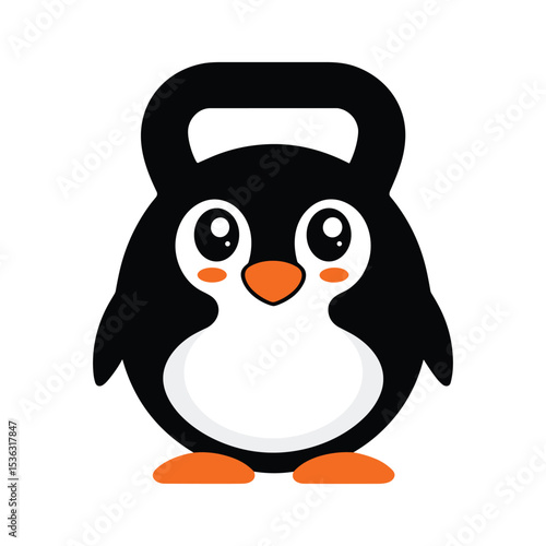 Cute penguin kettlebell cartoon illustration