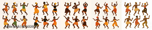 Vector Set African dancers art performing traditional dance