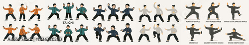 Vector Set Tai chi positions stances martial arts