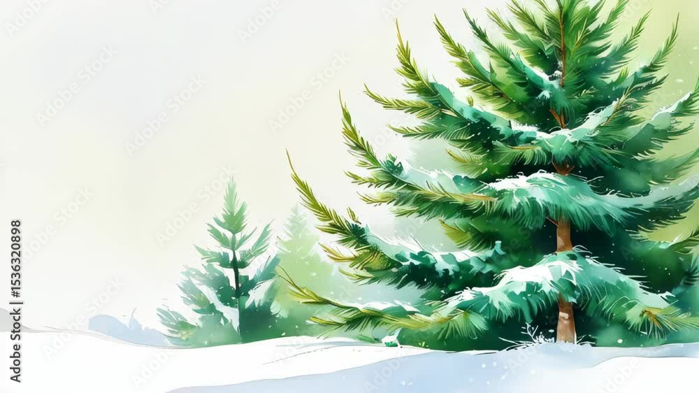 video Watercolor illustration of a fir tree in the snow on a white ...
