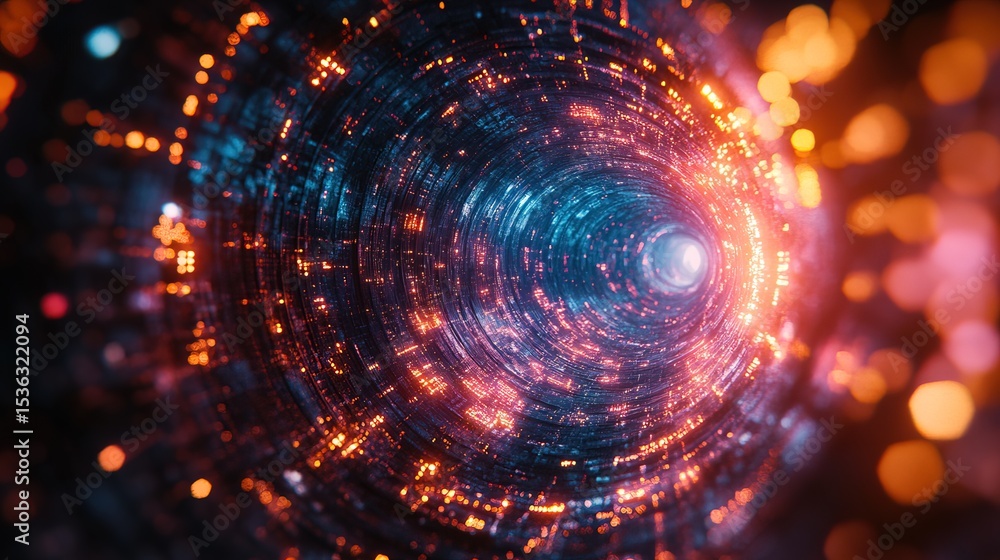 Fototapeta premium Abstract Digital Sci-Fi Tunnel with Glowing Light and Data Stream Effect