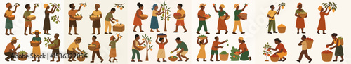 Vector Set African people harvest fruits 