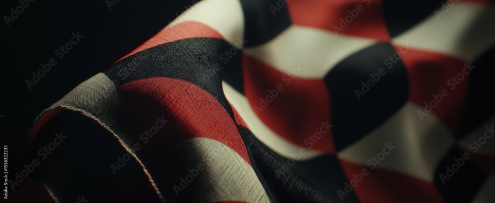 Fototapeta premium Elegant and Dramatic Close-Up of a Red, Black, and White Checkered Fabric with Smooth Textures and Natural Lighting
