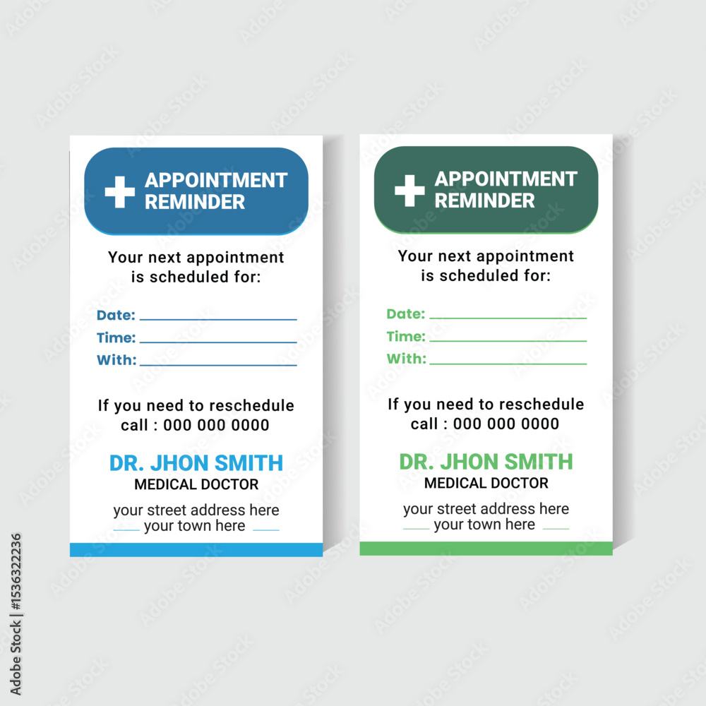 Obraz premium Medical Appointment Reminder Card Template for Doctors and Clinics