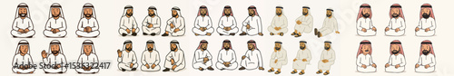 Vector Set Middle Eastern man seated cartoon 
