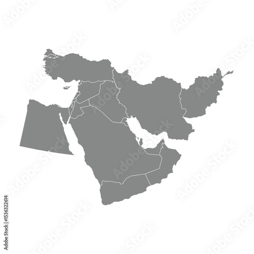 Middle East Grey Map With Country Borders