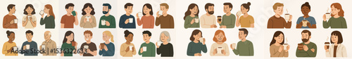 Vector Set People enjoying coffee or hot beverage
