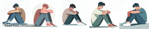 Sad Man Sitting Alone – Minimal Flat Vector Illustrating Depression, Anxiety, and Burnout